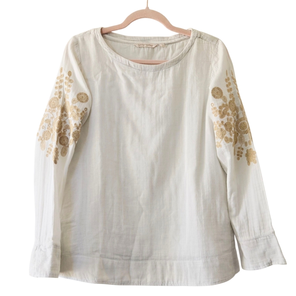 Soft Surroundings  Charlotte Boho  Gold Medallion Embroidered Gauze Tunic Small